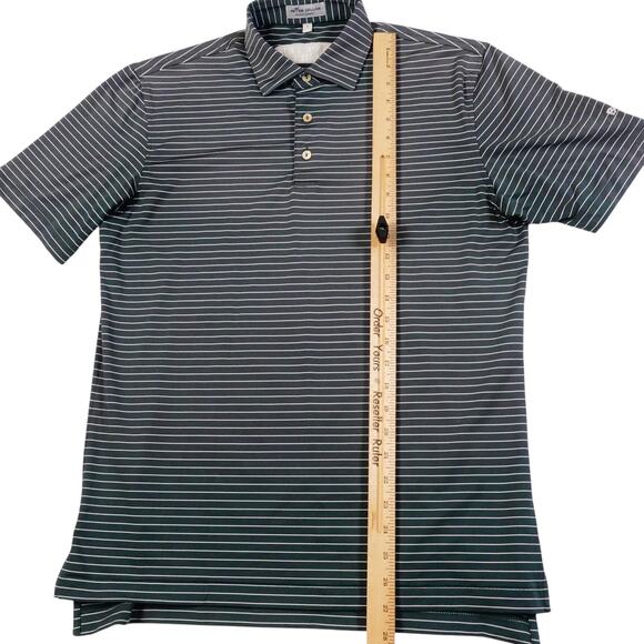 Peter Millar Mens Green Striped EMBROIDERED BACK Golf Polo Shirt Bear Lake Small - Picture 6 of 8